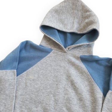 vintage hoodie / 80s sweatshirt / 1980s two tone grey blue pull over raglan hoodie sweatshirt Small 