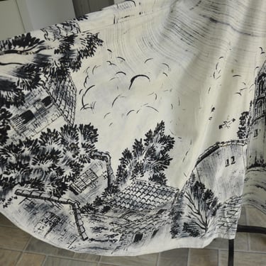 vintage 1950s Mexican black & white hand painted circle souvenir skirt M/L 