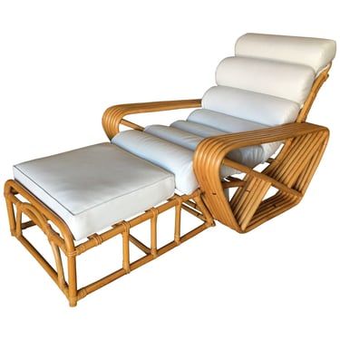 Restored Paul Frankl Style Square Pretzel 6-Strand Rattan Lounge Chair + Ottoman 
