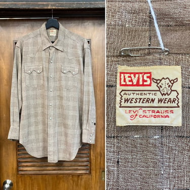 Vintage 1950’s Levi’s Shorthorn Label Western Cowboy Rayon Snap Button Elvis Rockabilly Shirt, 50’s Sawtooth, Vintage Clothing 