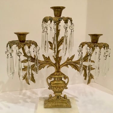 Pair 2) Harvin Brass Candelabras with Pencil Crystals 