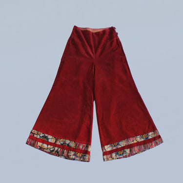 RARE 30s Pants / 1930s Red Velvet and LAME Beach Pajamas / Trousers 