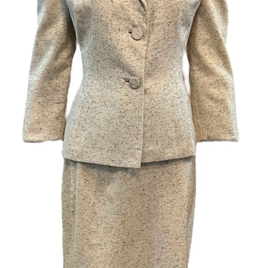 Lilli Ann 1950s Ivory Flecked Wool Skirt Suit