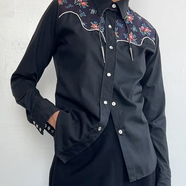 Black Floral Trim Western Shirt (M)