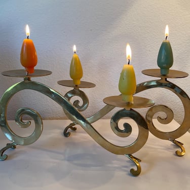 Brass Scroll Candlestick Holders Lot of 2 | 2 Metal Treble Clef Design Candlestick Holders | Gold Tone Curved Shaped Candleholders | READ 
