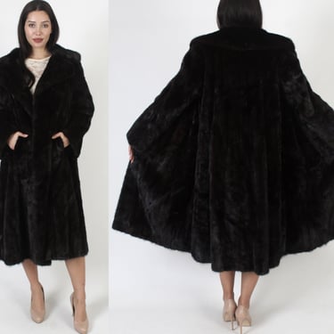 Full Length Mahogany Mink Coat, Long Real Fur Jacket, Vintage 80s Espresso Color Fur, Luxurious Overcoat With Pockets 
