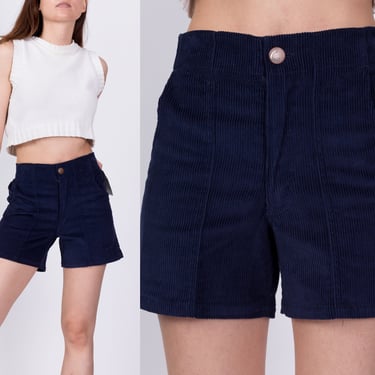 90s Navy Blue Corduroy Shorts, Deadstock - Petite XS | Vintage New Old Stock Mid High Rise Retro Shorts 