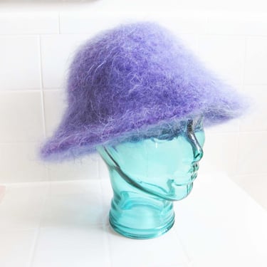 Vintage 90s Fuzzy Mohair Angora Lavender Purple Bucket Hat Rave Y2K Aesthetic 