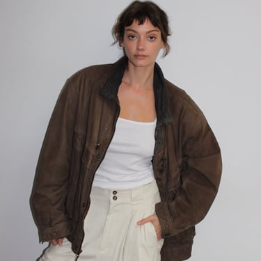 Incredible Vintage Coffee Leather Bomber Jacket