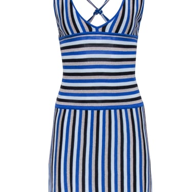 Alice & Olivia - Blue, Navy & Metallic Beige Knit Mini Dress Sz M