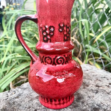 Vintage Ceramic Small Pitcher Pottery German 2062 Retro Home Decor Red Black Pot Mid Century 