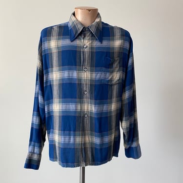 Vintage 1960s 1970s Rayon Plaid Button Up / Vintage Willshire Button Up / Single Needle Rayon Menswear Vintage Shirt 