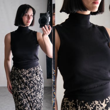 Vintage 90s JOHN BARTLETT Italian Black Cropped Turtleneck Sweater Top w/ Leather Peek-A-Boo Eyelets | Made in Italy | 1990s Designer Top 