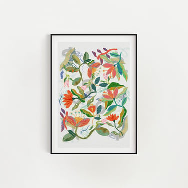 Quirky Flowers Bedroom Decor, Trendy Art Print, New Home Gift 