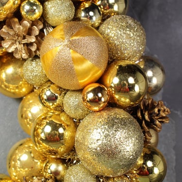 Christmas Gold Wreath | Hand-made Ornament Wreath | Gold Ornament & Pine Cone Wreath | Vintage Christmas | Bixley Shop 