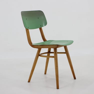 1970's Wood & Formica Chair, Czechoslovakia / Vintage Chair / Green 