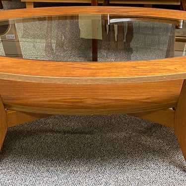 Item #AE139 Mid Century Modern Two Tier Oval Coffee Table w/ Glass Insert c.1960