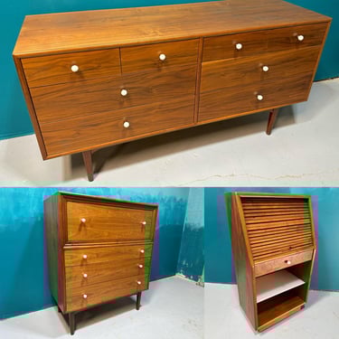 Mid Century Modern Bedroom Set / Kipp Stewart for Drexel Declaration Dresser Tall Chest of Drawers Nightstand/Walnut - Shipping Not Included 