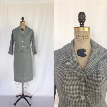 Vintage 50s suit | Vintage gingham two piece suit | 1950s deadstock skirt suit 