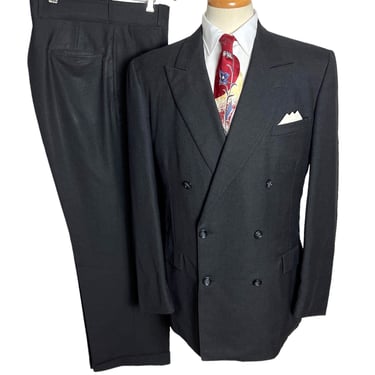 Vintage 1950s Double-Breasted 2pc Wool Suit ~ 40 to 42 Long ~ jacket / pants ~ Drop Loops ~ Dated 1955 ~ Custom / Bespoke 