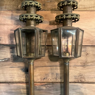 Pair of Antique Brass Carriage Lights 21” X 6.5”
