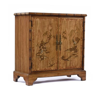 Drexel 1970’s Faux Bamboo Chinoiserie Asian Dry Bar Record Cabinet 