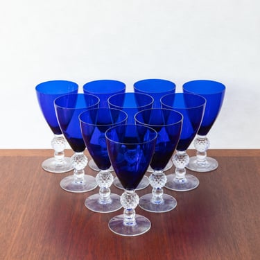 Set of 10 Morgantown Cobalt Goblets