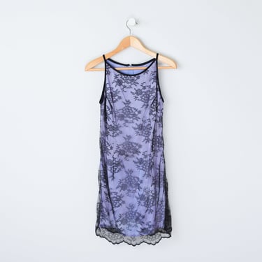 Vintage Y2k Ice-Purple & Black Lace Layered Mini Dress - 