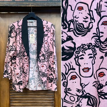 Vintage 1980’s Pink and Black Cartoon Faces Blazer New Wave Jacket, 80’s New Wave, Vintage Jacket, Vintage Pop Art, Vintage Clothing 