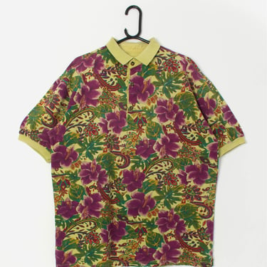 Vintage green floral polo shirt - Large / XL 