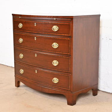 Baker Furniture Georgian Banded Mahogany Bow Front Chest of Drawers, Newly Refinished