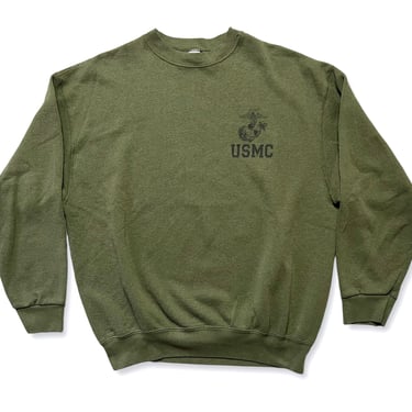 Vintage 1980s USMC Olive Drab Sweatshirt ~ L ~ Crewneck ~ Marine Corps ~ Soft / Worn-In / Named 