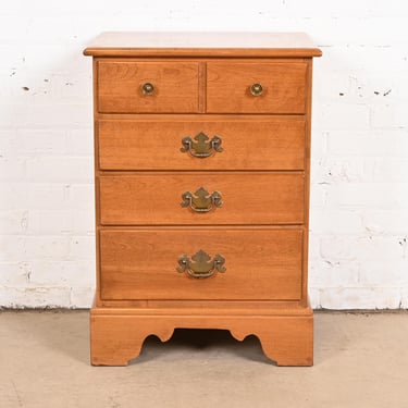 Ethan Allen American Colonial Solid Maple Four-Drawer Bedside Chest of Drawers