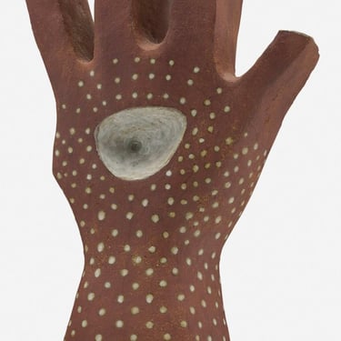 Monumental Leza McVey Surrealist "Eye in Hand" Ceramic Sculpture, 1977