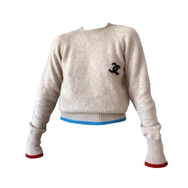 Chanel Beige Contrast Logo Sweater