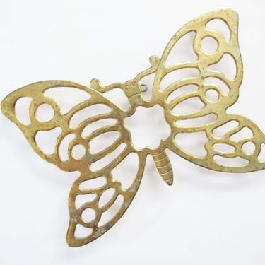 Vintage Brass Butterfly Trivet - Gold Metal Butterfly Insect Kitchen Pot Pan Holder - Wall Decoration - Best Friend Gift 