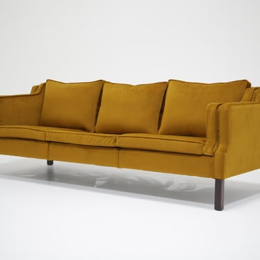 Vintage Danish Gold Velvet Three Seat Sofa, Borge Mogensen Style, 1960s.