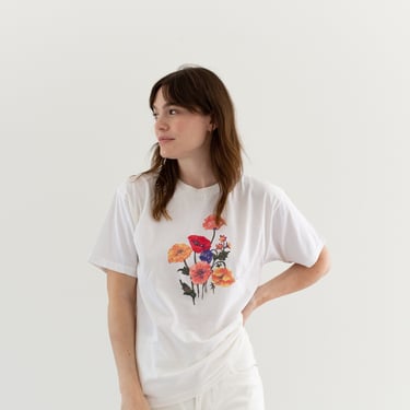 Vintage Cotton Poppies Flower White Crew Neck Tee T Shirt | Unisex Vintage Gap Tee | S 