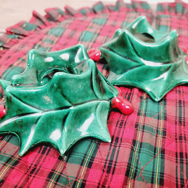 Pair of Holly Christmas Candle Holders 