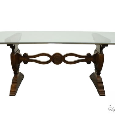 CENTURY FURNITURE Country French Provincial 82" Glass Topped Trestle Pedestal Dining Table 