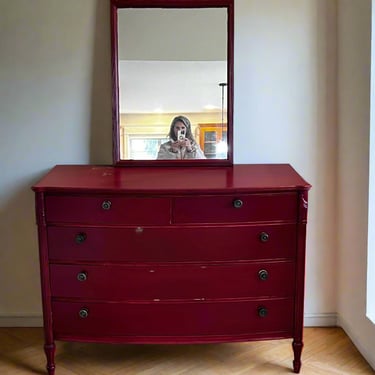 Antique Red Painted Mahogany Dresser  w/Mirror MF269-8