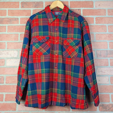 Vintage 70s 80s Made in USA Pendleton ORIGINAL Loop Collar Wool Work Shirt - Extra Large 