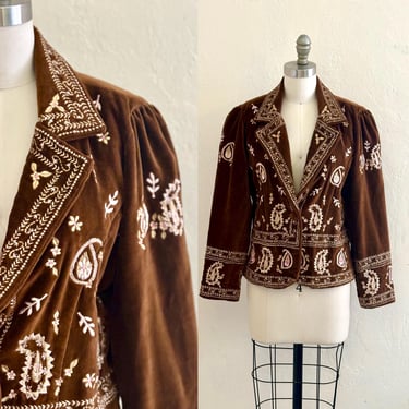 vintage brown velvet paisley embroidered jacket 