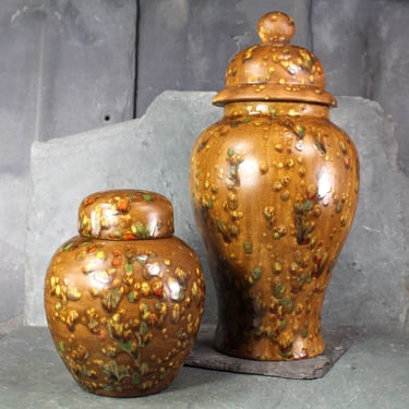 Hand Glazed Urn & Ginger Jar | 1970s Ceramic Storage Set | Large and Small Ginger Jars | Purchase Separately or as Pair | Bixley Shop 