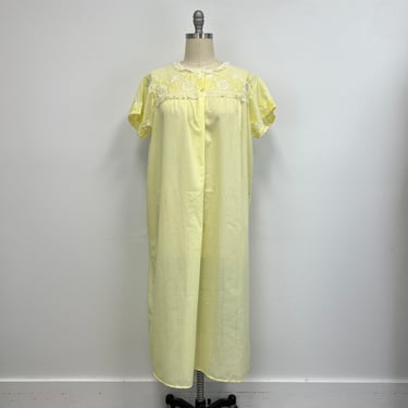 Vintage 60s Long Nightgown in Lemon Yellow | Short Sleeves | Lace Trim | Size Large 