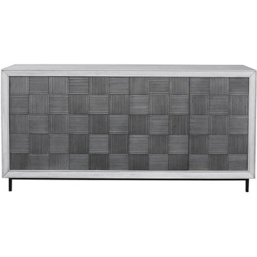 Uttermost Checkerboard White Washed Gray w Matte Black 4 Door Cabinet LD44-5