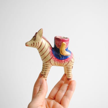 Vintage Mexican Folk Art Candle Holder Donkey Burro 