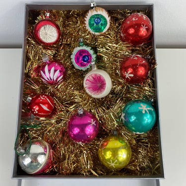 Vintage Glass Christmas Ornaments Set Of 12, Mixed Poland West German & Austria, 1.5