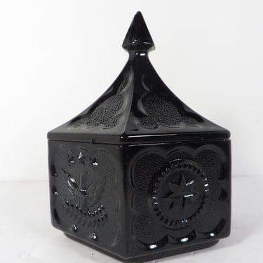Vintage Tiara Black Glass Colonial Candy Dish With Lid 
