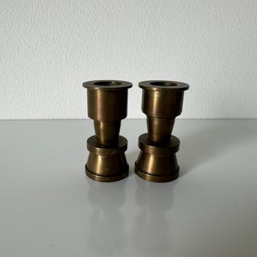 Vintage Small Solid Brass Candle Holders - A Pair 